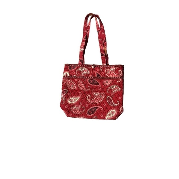 Vera Bradley Retired Mesa Red Tote Paisley Pocket Button Close Beach Career Work - Picture 1 of 13